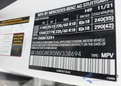 2022 Mercedes-Benz Glc 300 4Matic Suv from USA, damaged, VIN W1N0G8EB5NV338694